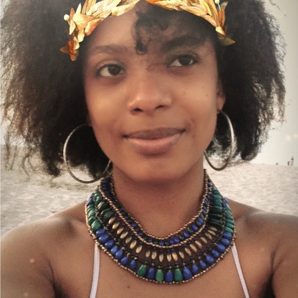 Blue and Gold Beaded Necklace with Egyptian-Inspired Design